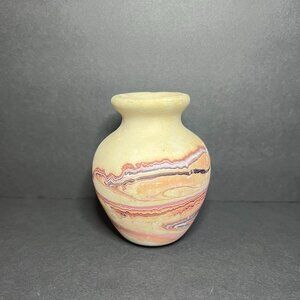 Vintage Nemadji Indian Multicolor Abstract Swirl Pottery Art Vase 4 x 3"
